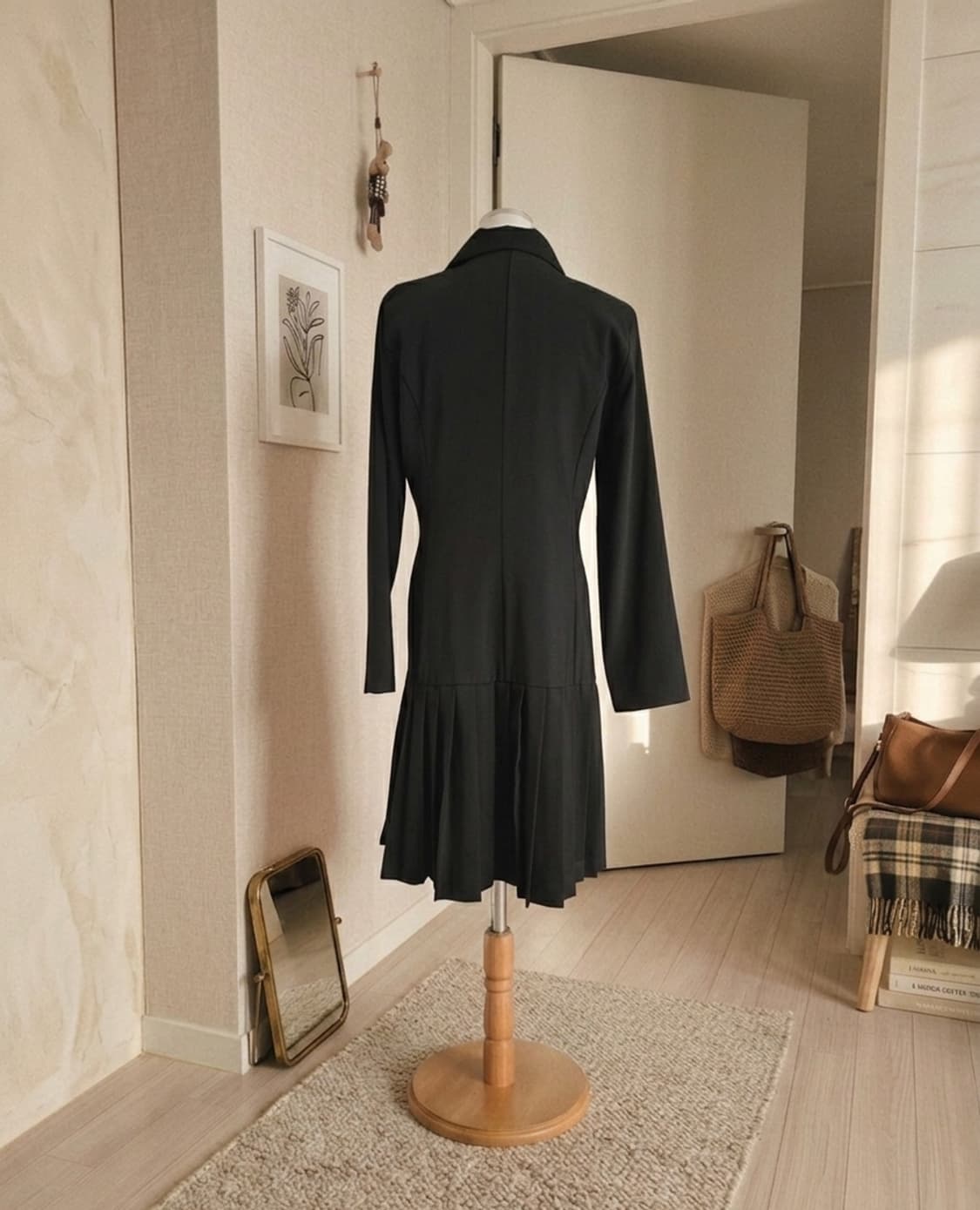 BLANC플리츠 디테일 더블 버튼 트렌치 원피스/코트 상품이미지3