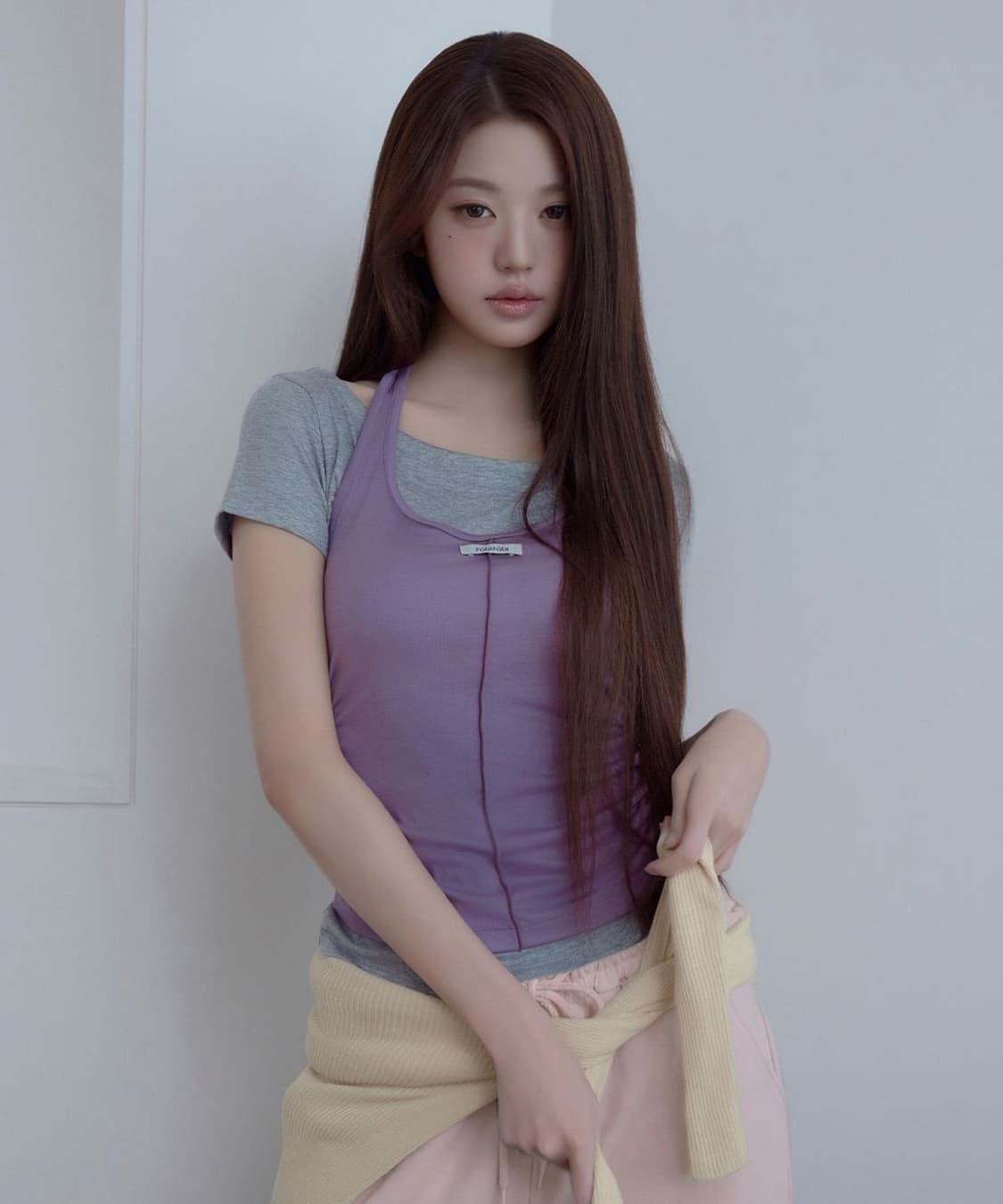 로라로라 홀터 레이어드 티셔츠 세트 퍼플 멜란지그레이 상품이미지3