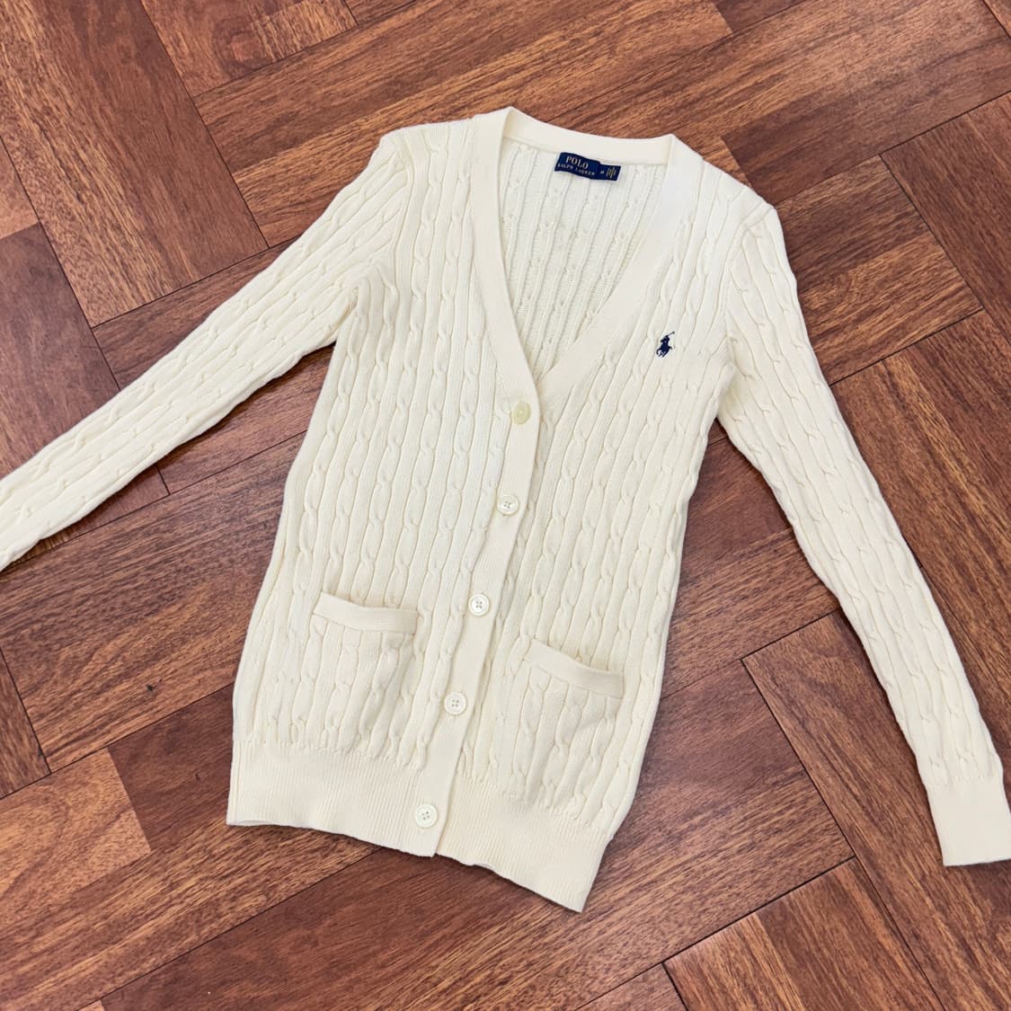 여성용 M 폴로 랄프로렌 아이보리 케이블 롱 니트 가디건 상품이미지3