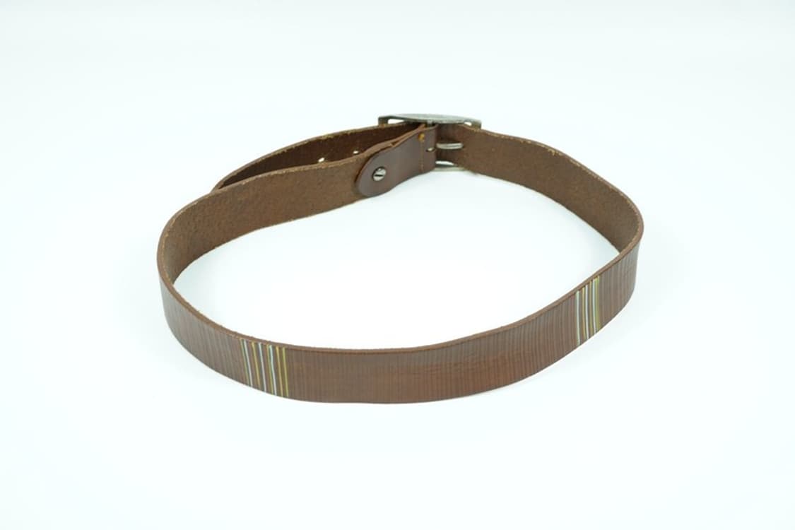 아메카지 무드 유니크 스트라이프 패턴 통가죽 벨트 상품이미지4