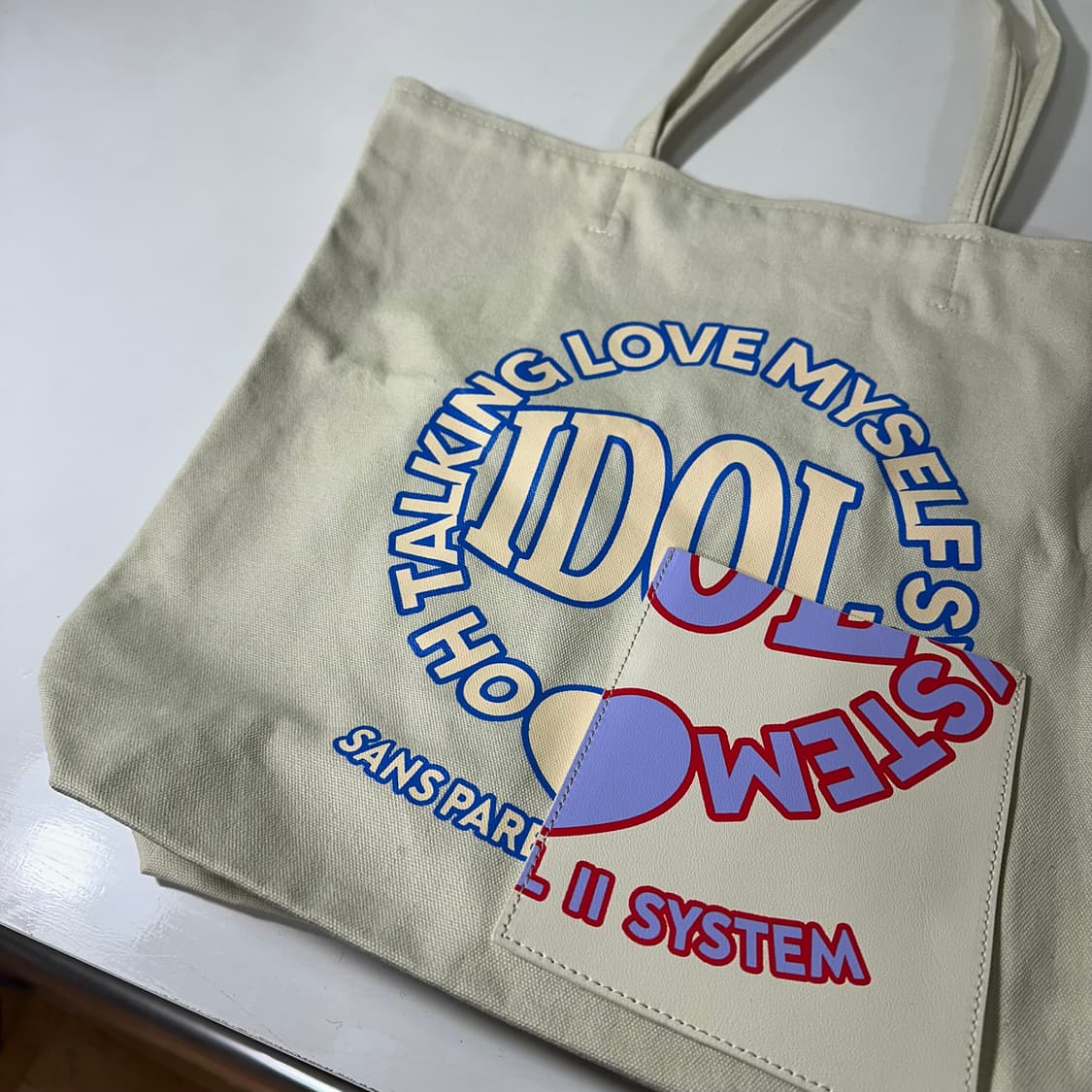 OS BTS X 시스템 아이보리 소가죽배색 에코백 상품이미지2