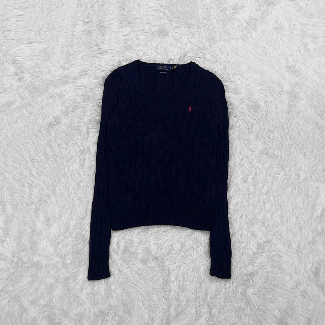 폴로 랄프로렌 포니 로고 케이블 브이넥 니트 네이비 상품이미지2