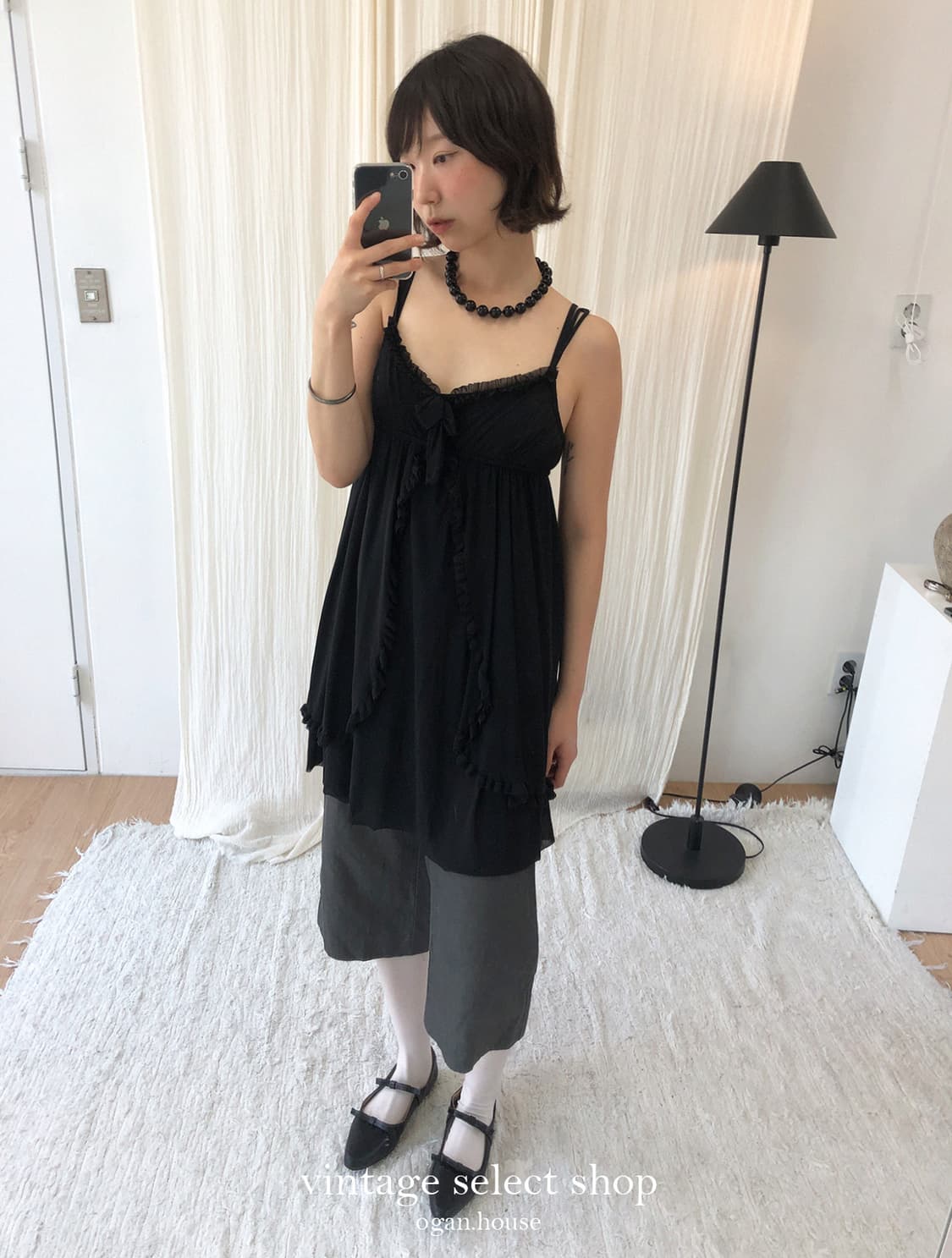 vintage midnight frill chiffon cami dres 상품이미지3
