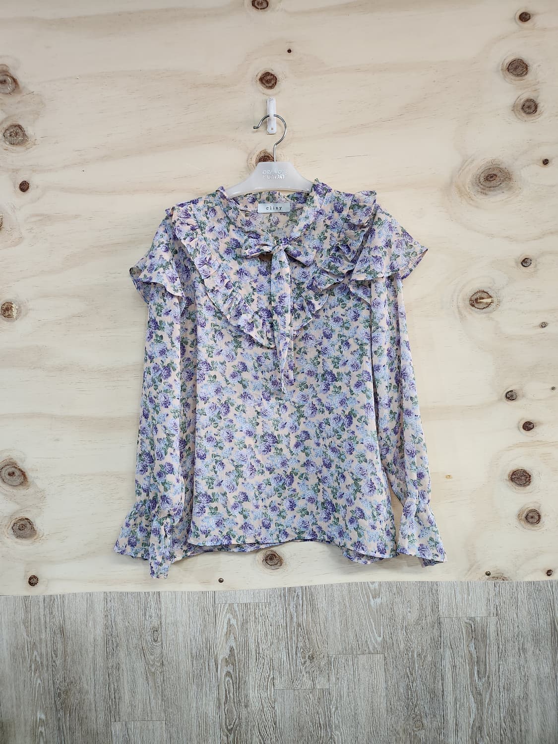 1075)clizy 플라워 프릴 쉬폰 블라우스 상품이미지1