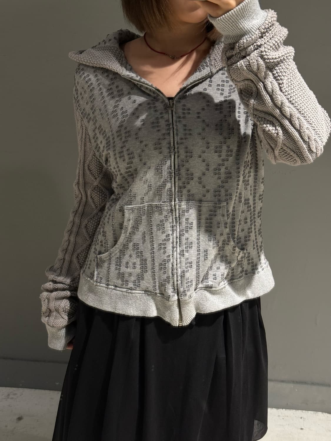 Anrealage mix knit jacquard hood zip-up 상품이미지4