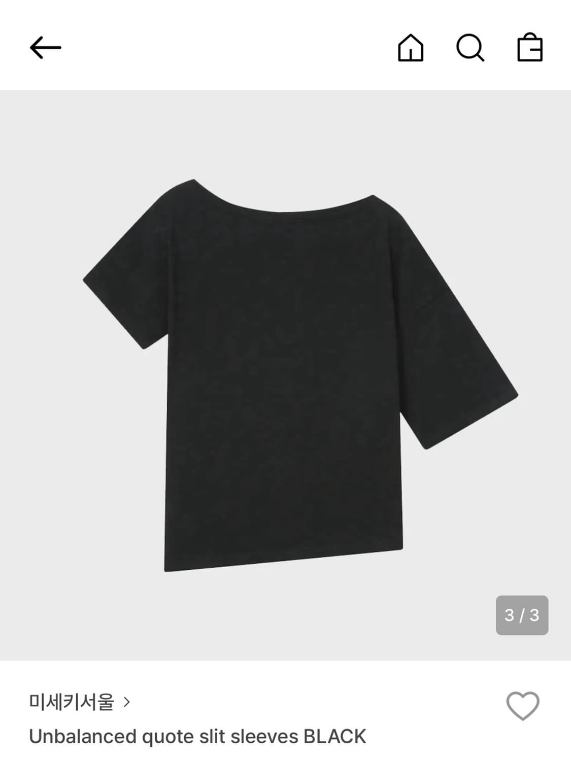 미세키서울 Unbalanced sleeves black 원숄더 반팔 상품이미지4