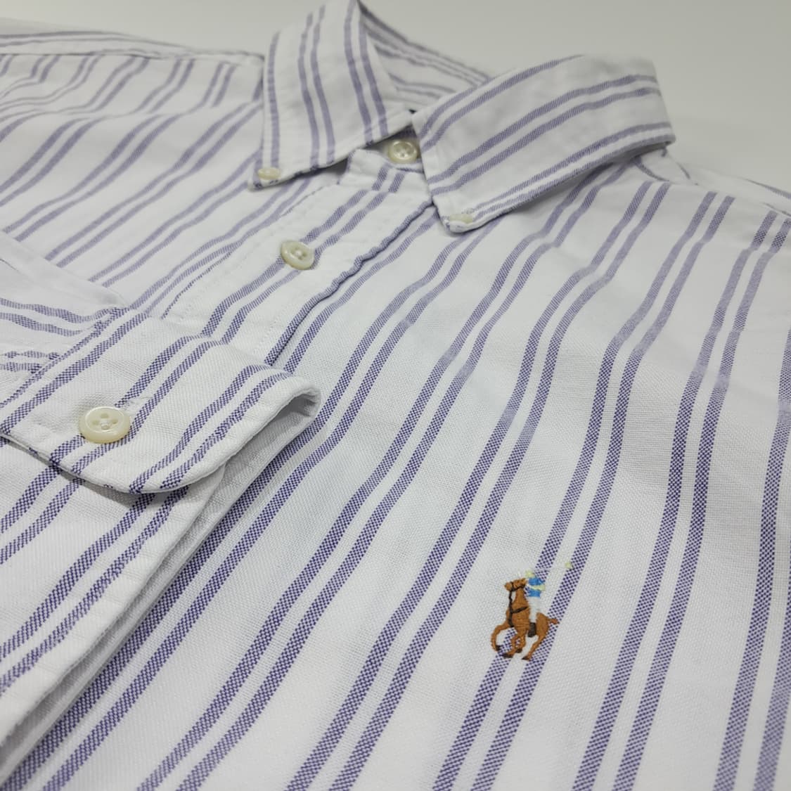 CL834 XL 폴로 90s 말레이시아판 모던스트라이프 퍼플 셔츠 남방 상품이미지4