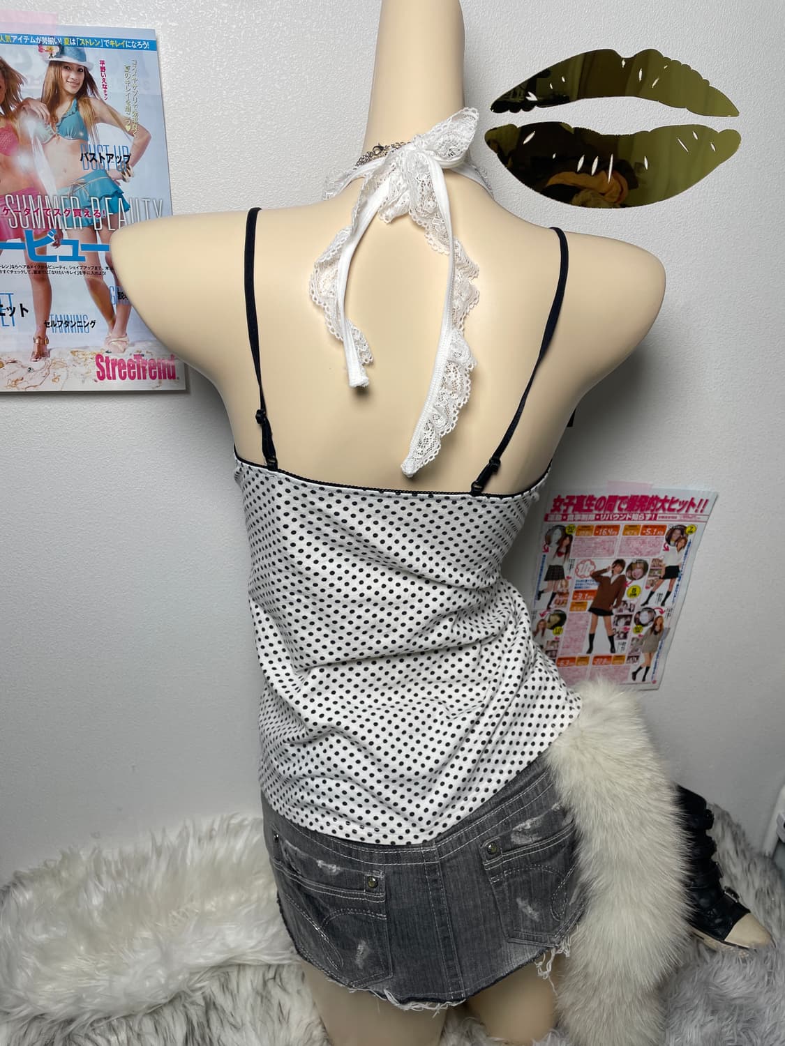 화이트 도트 레이스 나시 슬리브리스 상품이미지2