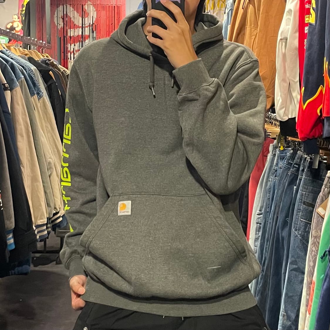 [IM] carhartt 칼하트 사이드 레터링 후드 그레이 상품이미지1