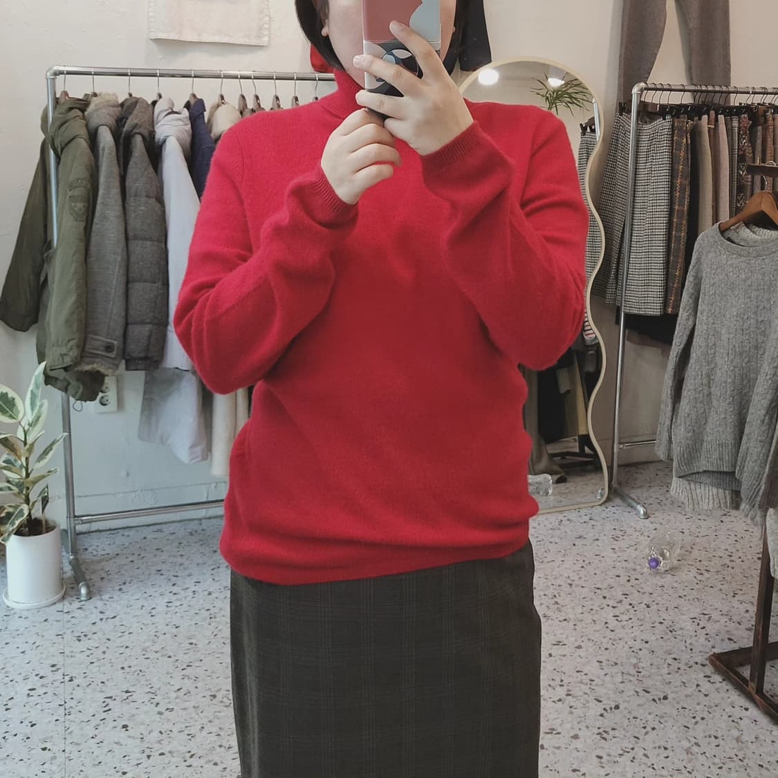 Cashmere 레드 목폴라 캐시100 니트 L 상품이미지9