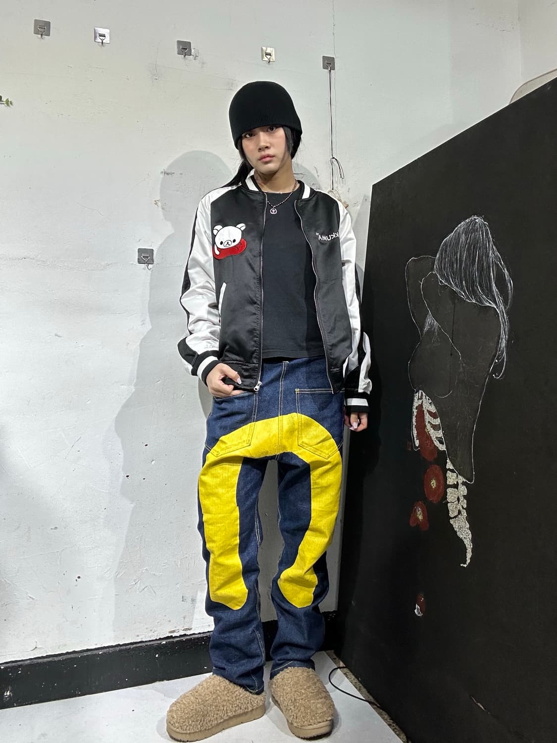 일본빈티지 리락쿠마 Rilakkuma 블랙 스카잔 L 상품이미지5