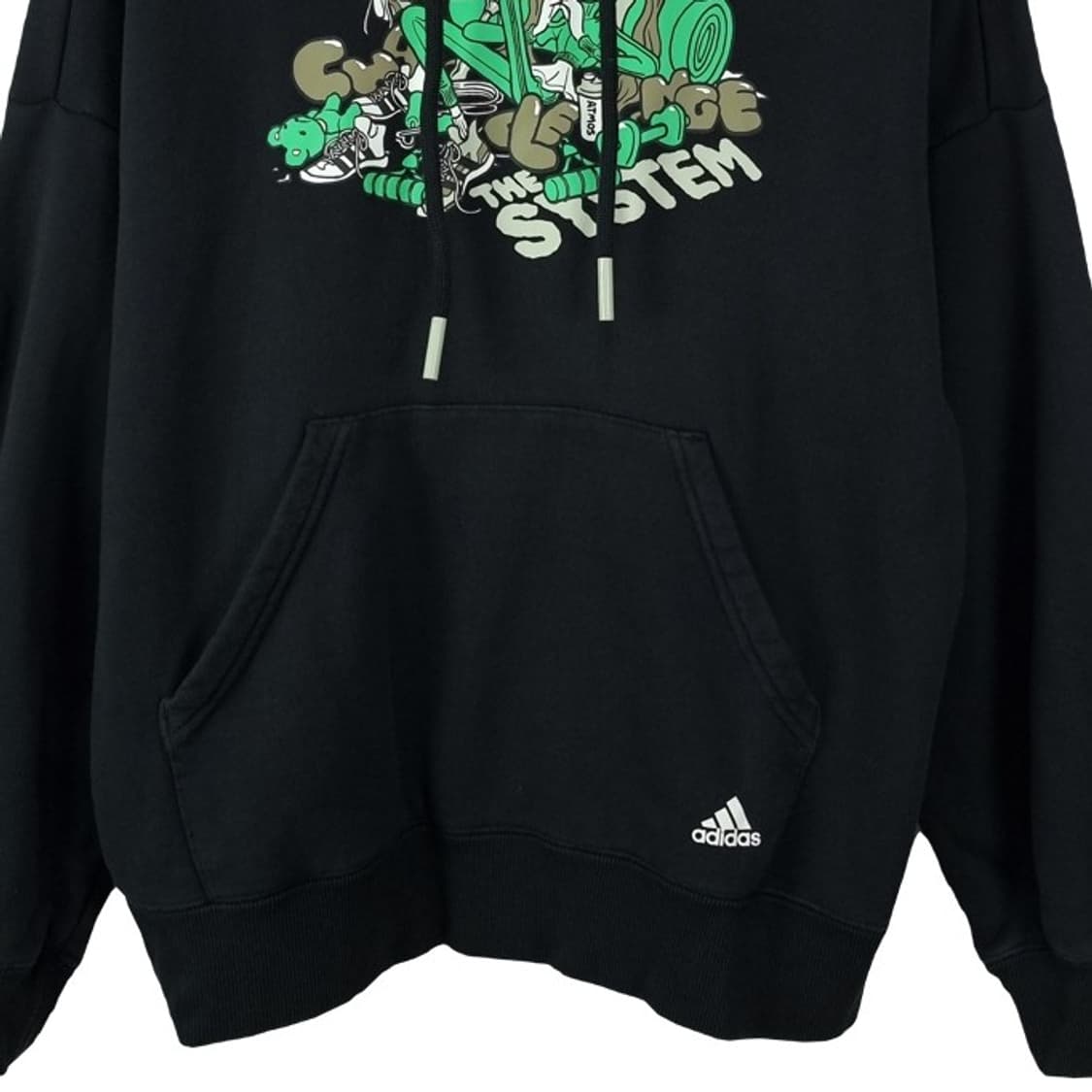 [아디다스] 로고 자수 그래픽 프린팅 오버핏 후드티 블랙 M19675 상품이미지5