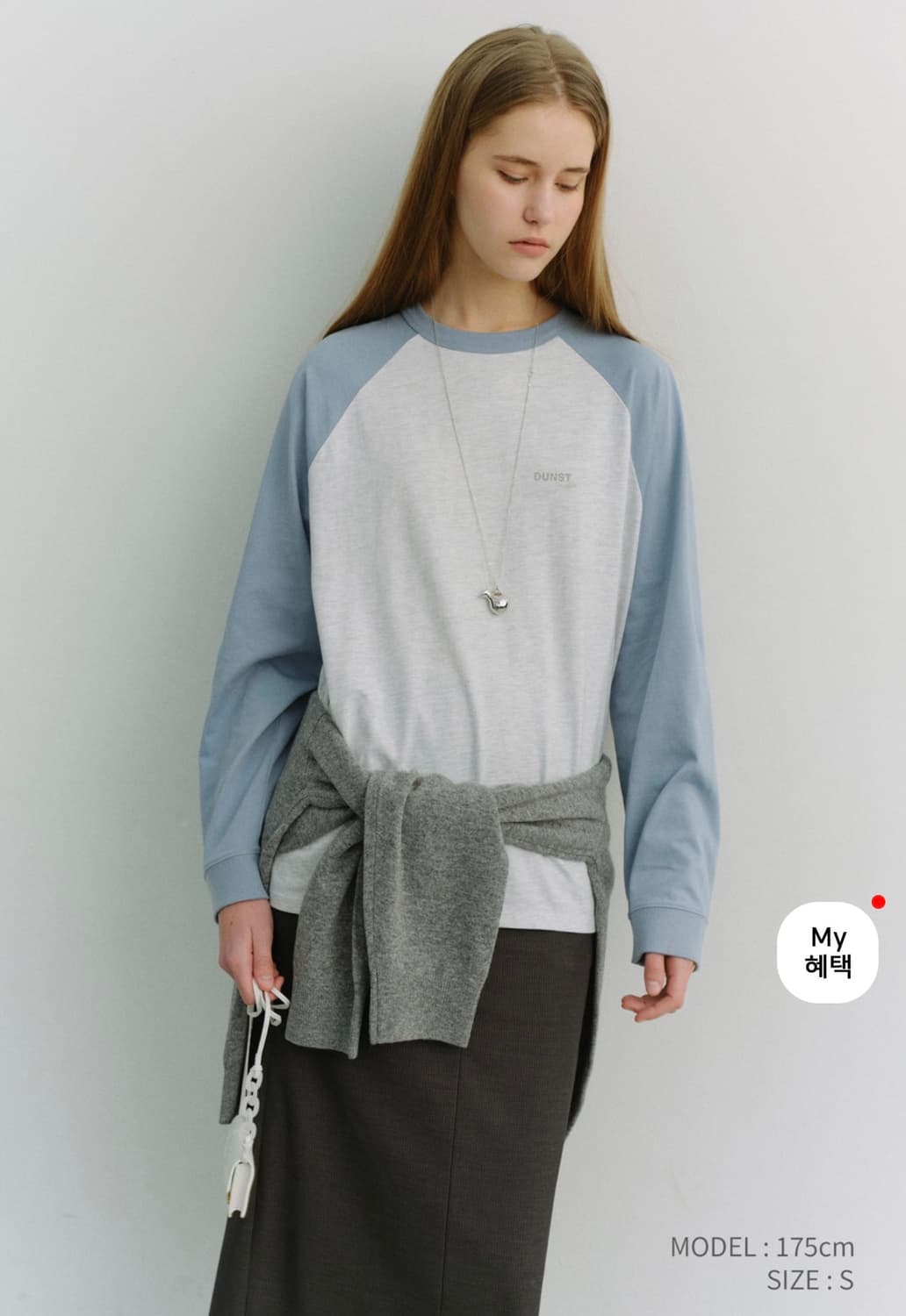 던스트- 레글런 티셔츠 (스카이블루 멜란지그레이 M사이즈) 상품이미지2