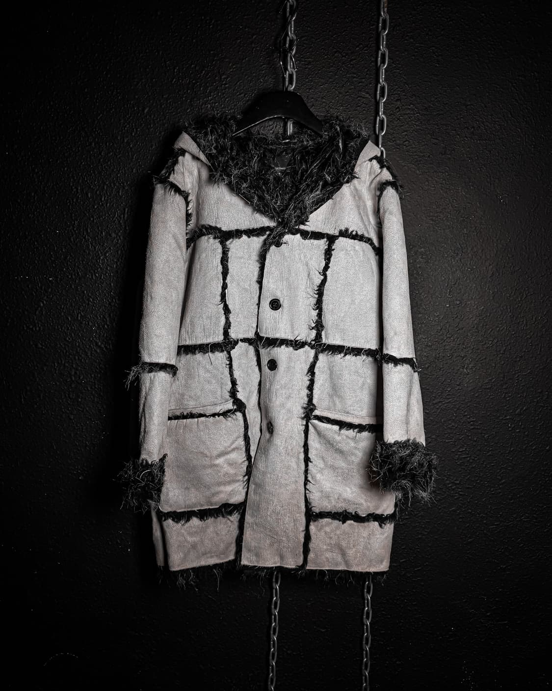 Black & gray fur patchwork Vkei coat 상품이미지2