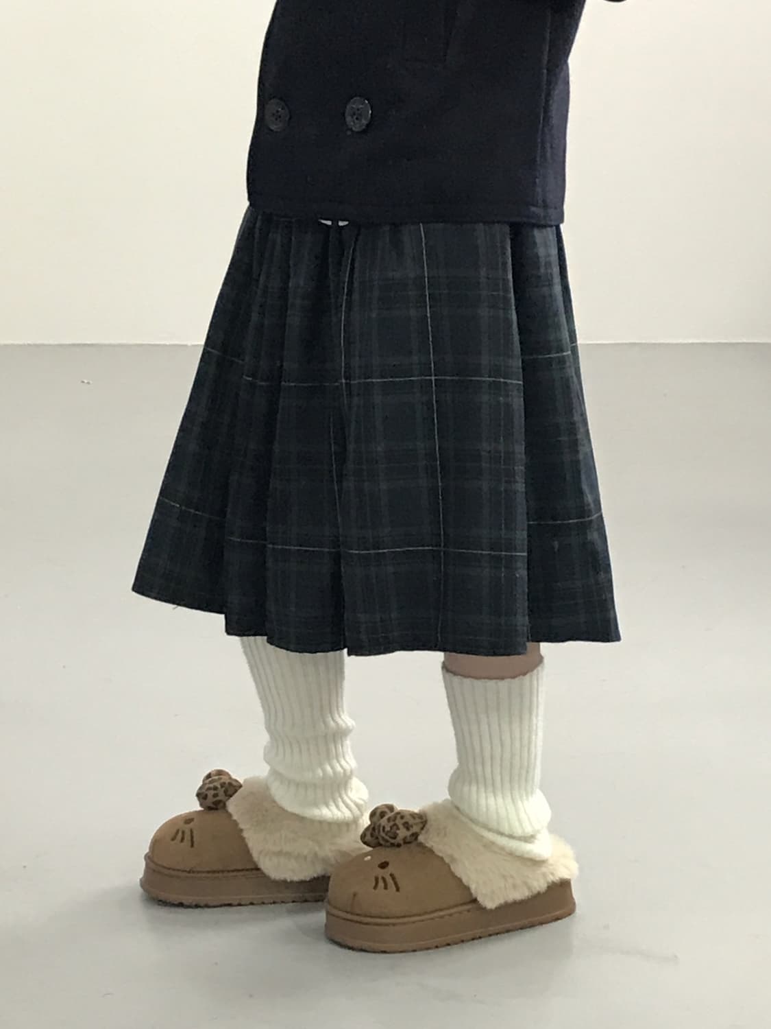 Jpn Green Plaid Pleated Midi Skirt 상품이미지2