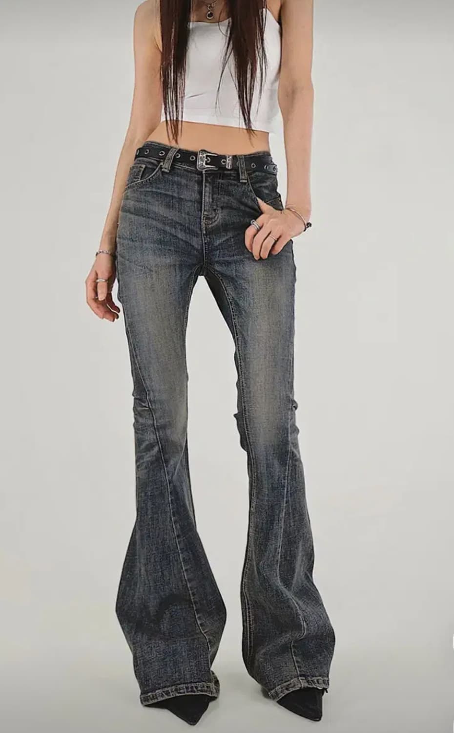 시크윈 더블 엣지 커브 절개 블루워싱 데님 팬츠 부츠컷 바지 상품이미지1