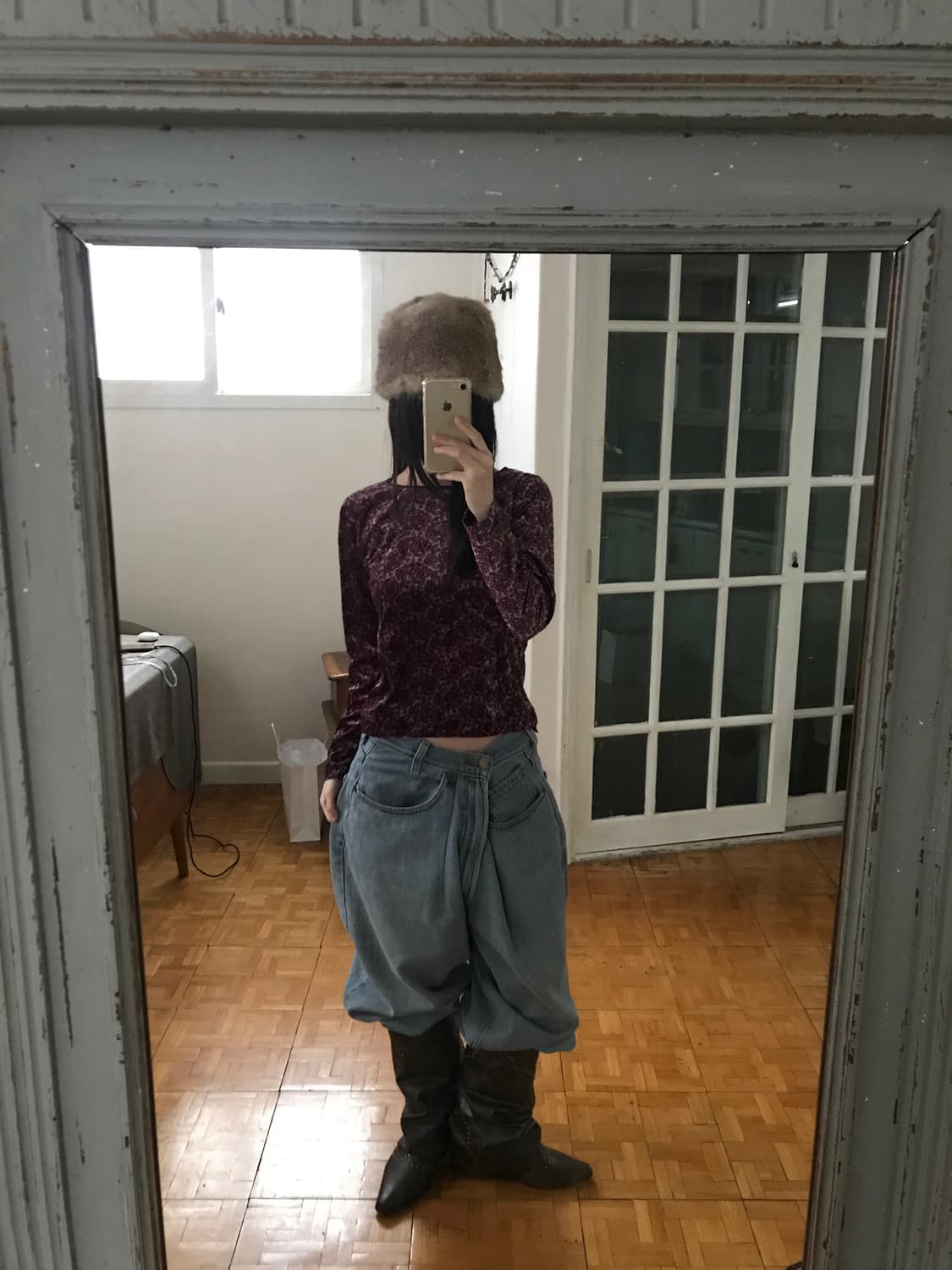 vintage velvet pattern top 상품이미지2