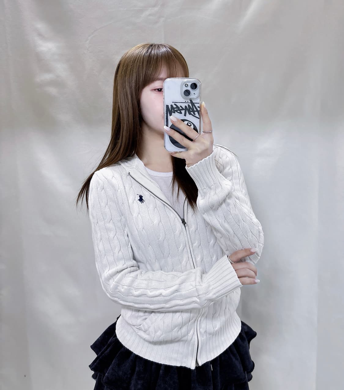 폴로 랄프로렌 화이트 포니 꽈배기 니트 후드집업  상품이미지1