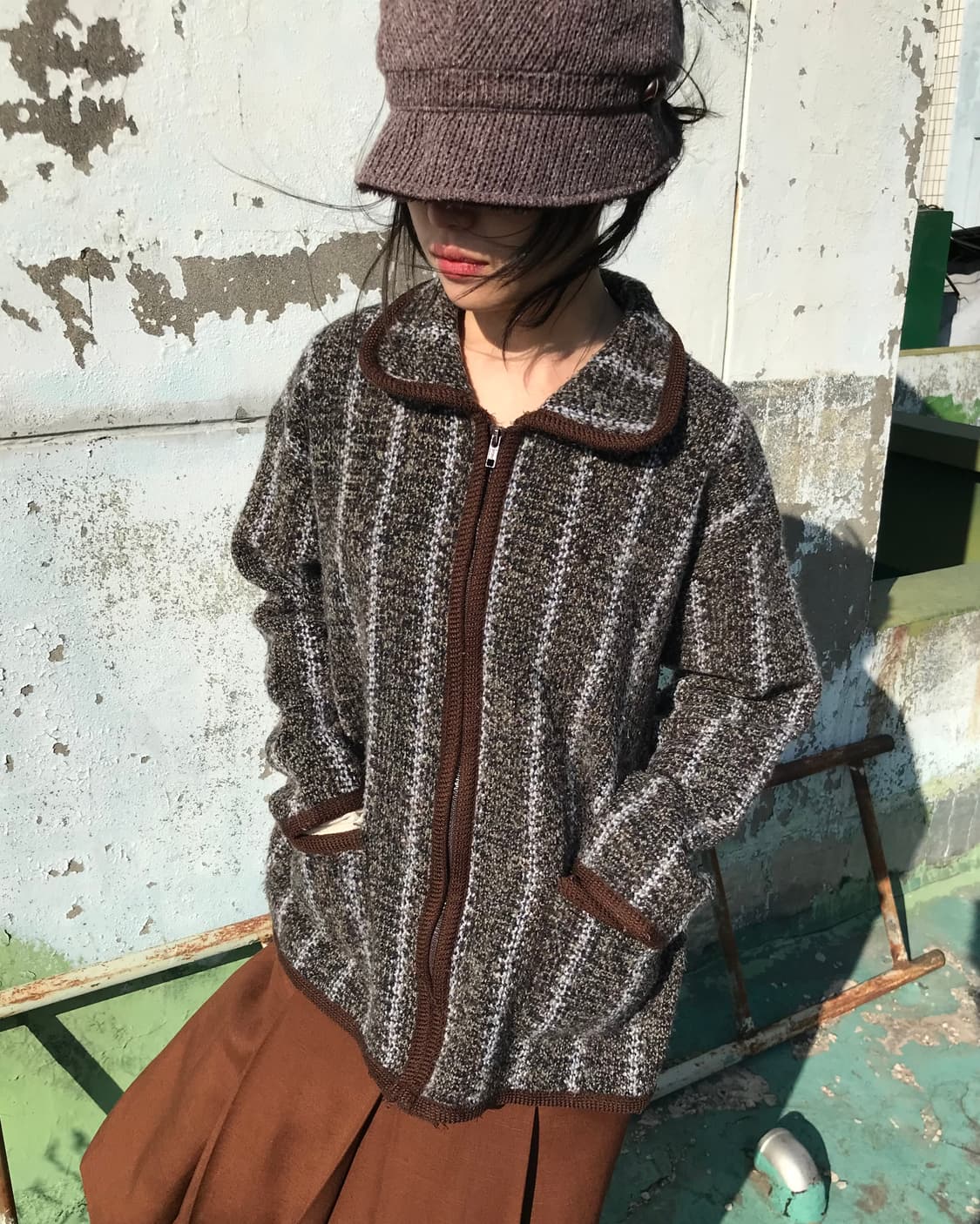 브라운 니트 집업 자켓 상품이미지1
