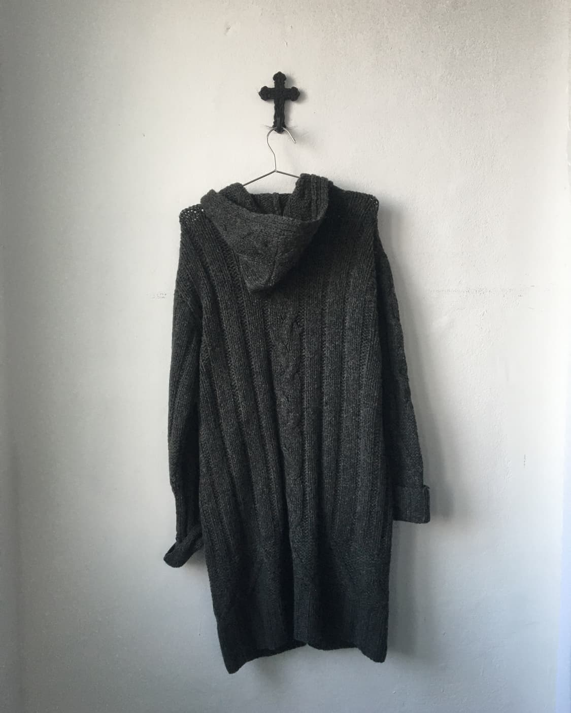 Duffle button cable pattern hood cardiga 상품이미지2