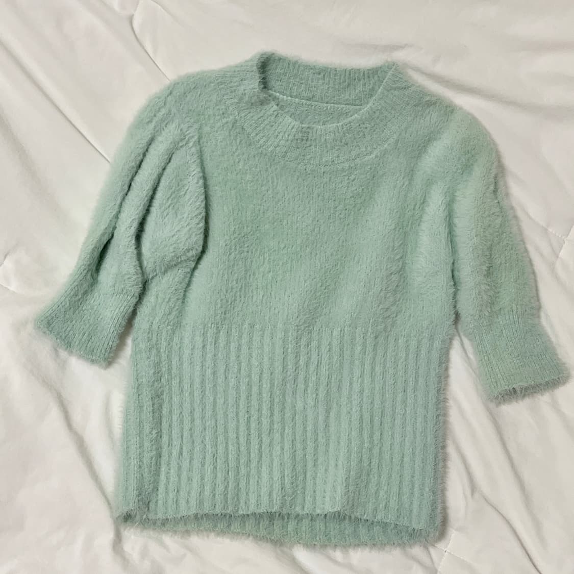 빈티지 ) 연민트 퍼 반팔 퍼프 니트 상품이미지2