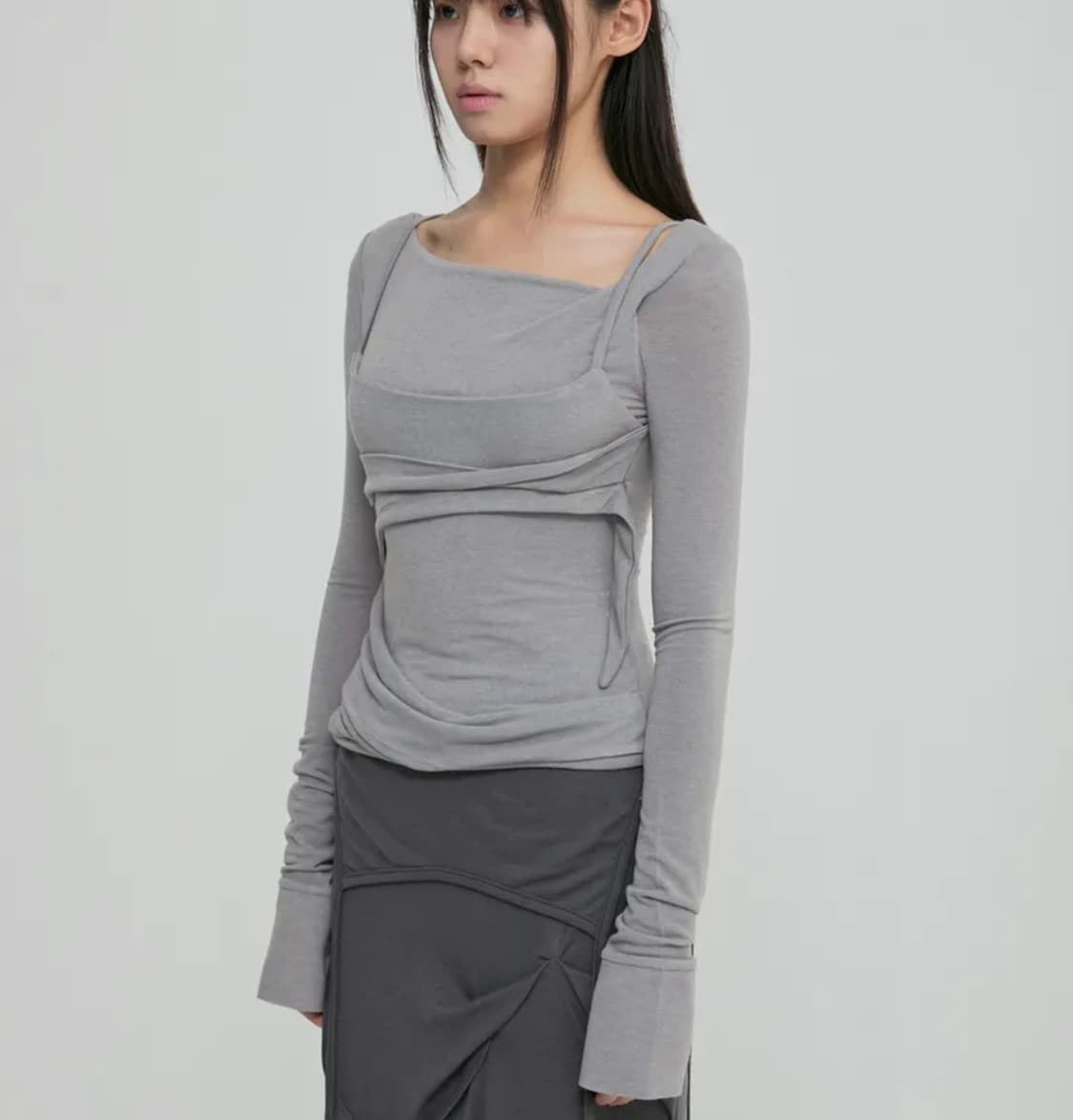 [미개봉새상품,원가8.9만원] 플레어업 레이어드 뷔스티에 롱슬리브 상품이미지2