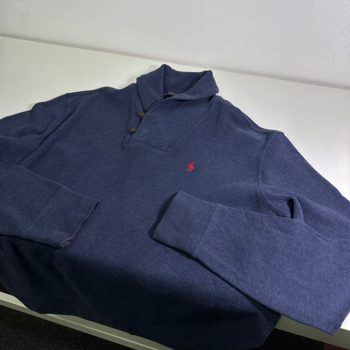 L-XL 폴로 네이비 하찌카라 반집업 니트 상품이미지1