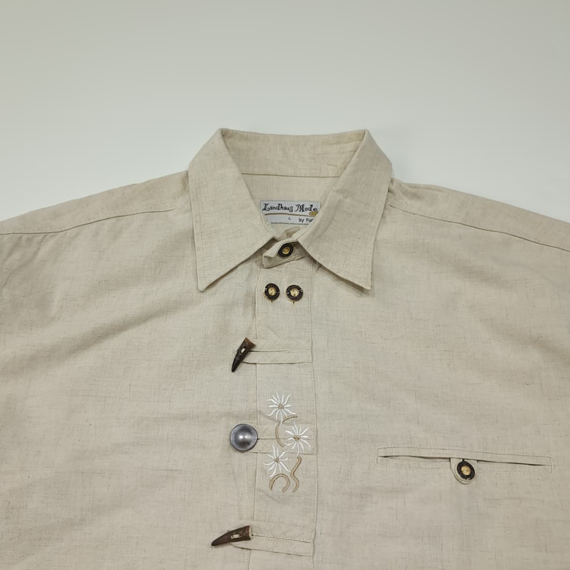 CL822 L 란트하우스 80s 독일 트라흐텐 바바리엔 린넨 알펜 셔츠 상품이미지2