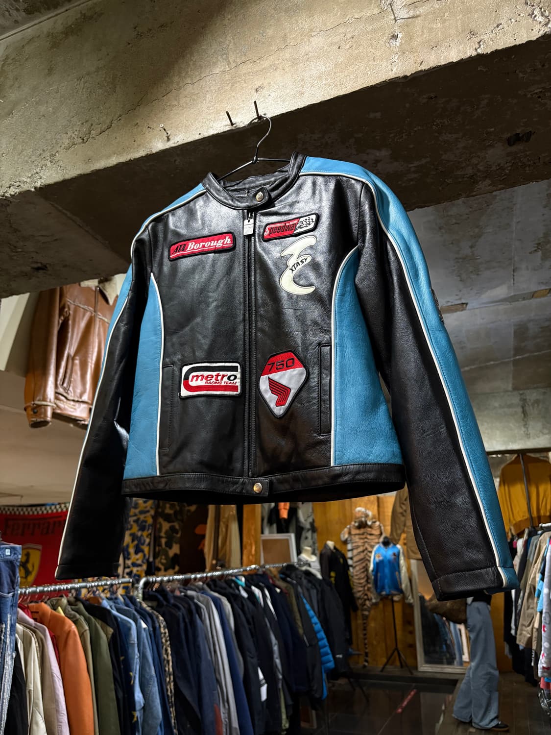 extasy 퍄치 포인트 레더 레이싱자켓 상품이미지2