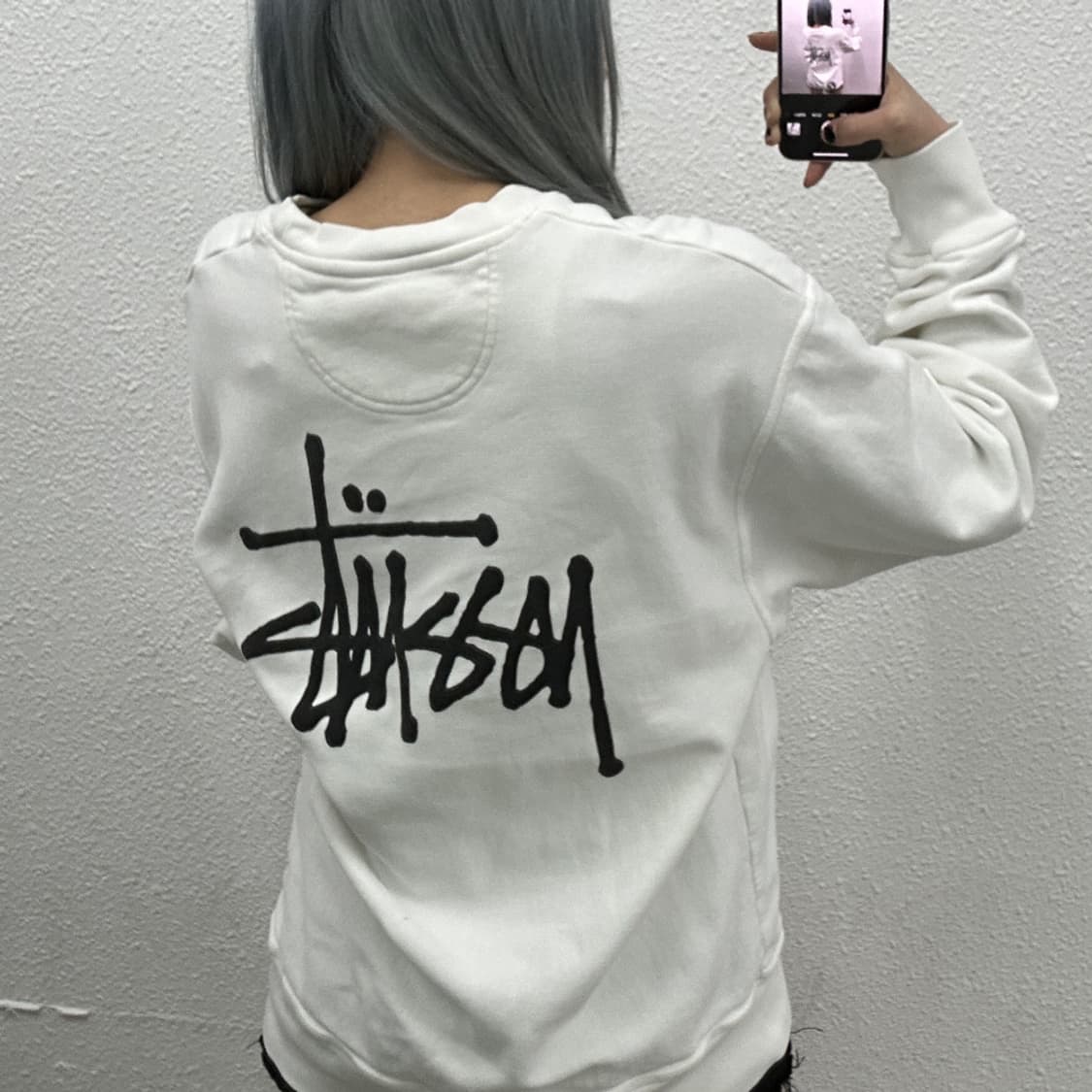 스투시 백로고 화이트 맨투맨 M 상품이미지2