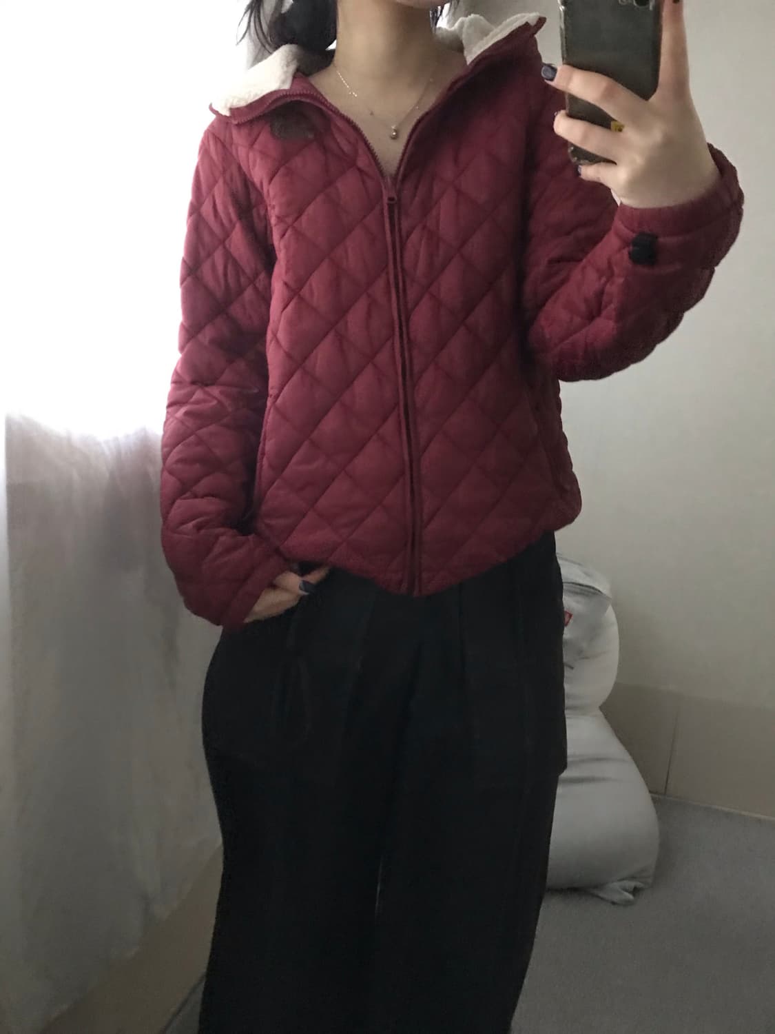 노페 레드 후드패딩 상품이미지2