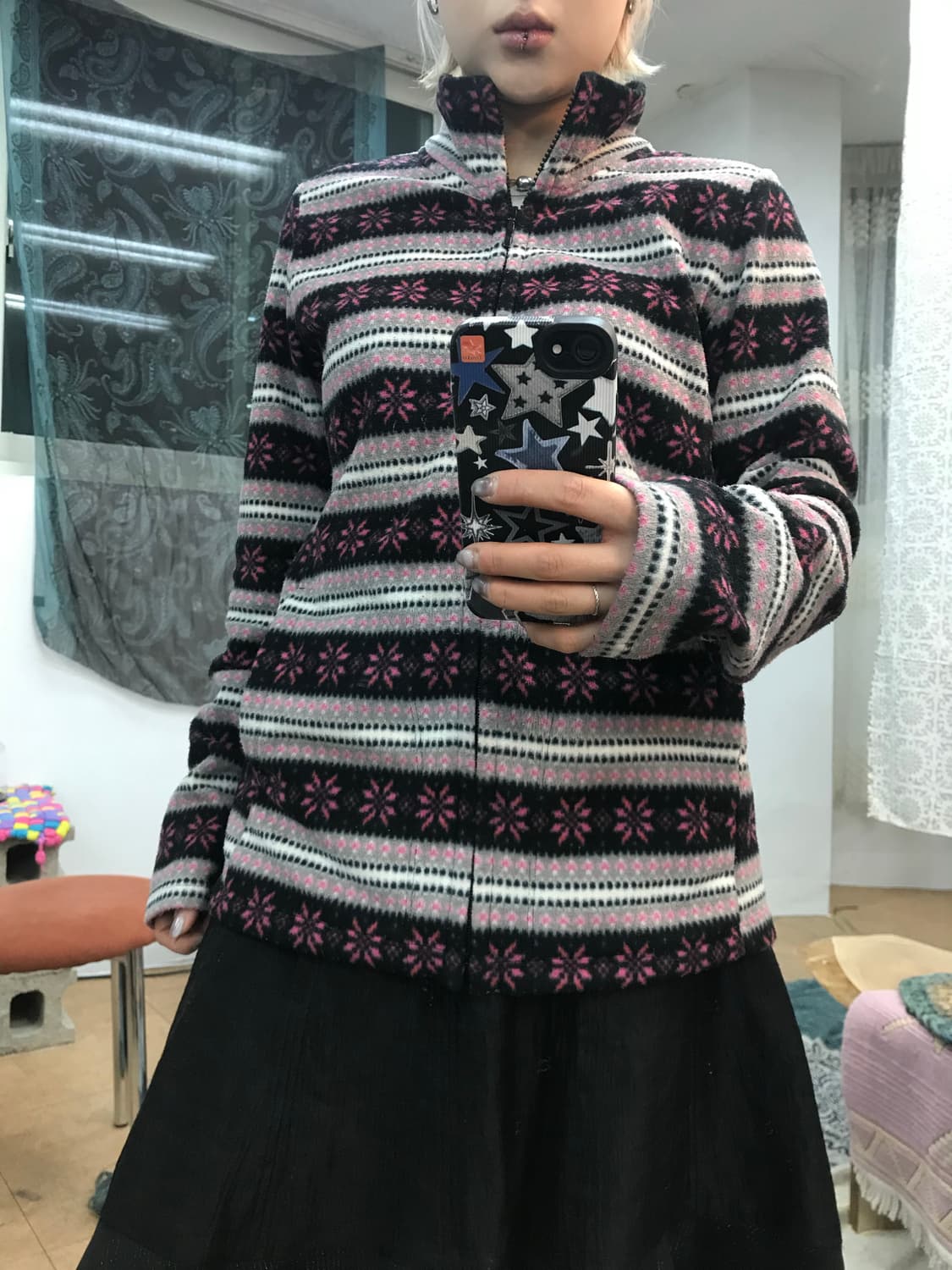 유니클로 여성 에스닉 핑크 배색 후리스  상품이미지2