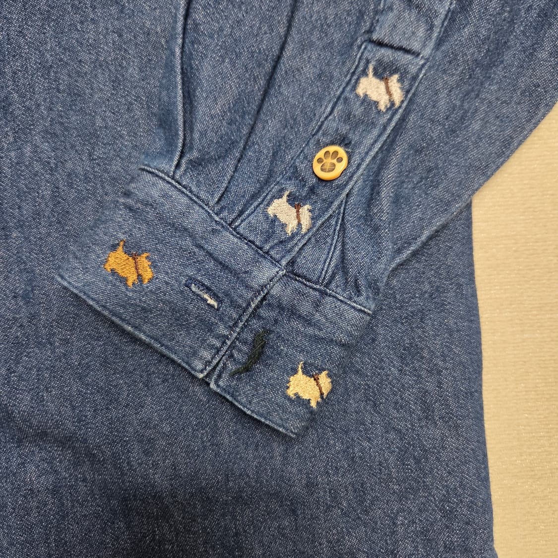 일본 빈티지 강아지 패치 데님 셔츠 상품이미지5