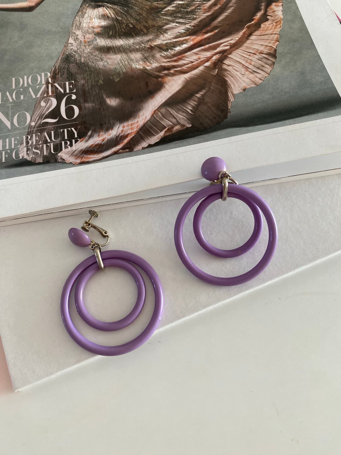 일본 수입 라일락 더블 링 귀걸이 (스크류 클립형)   상품이미지4