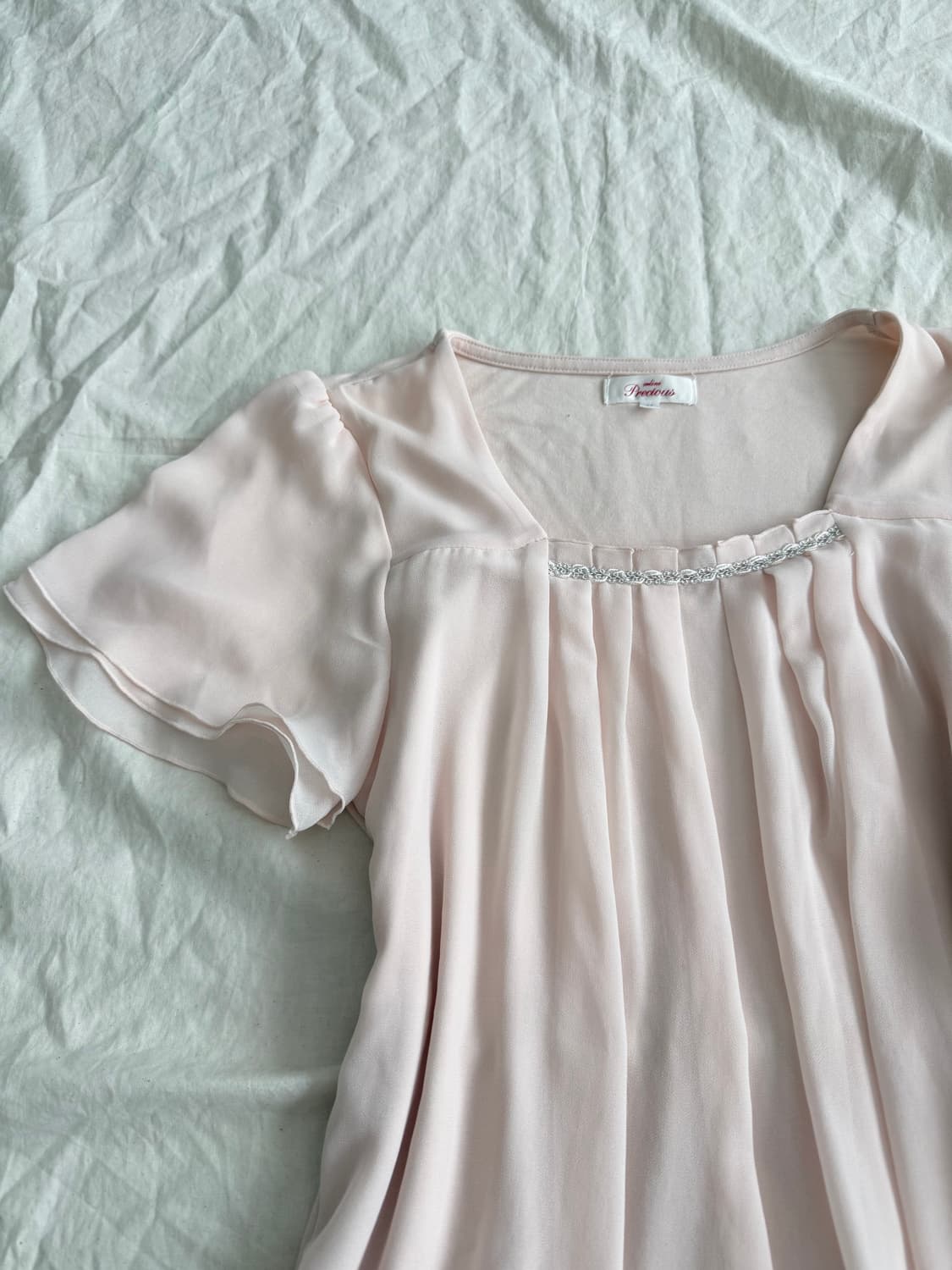 러블리페어리 쉬폰 베이비핑크 반팔 블라우스 상품이미지2