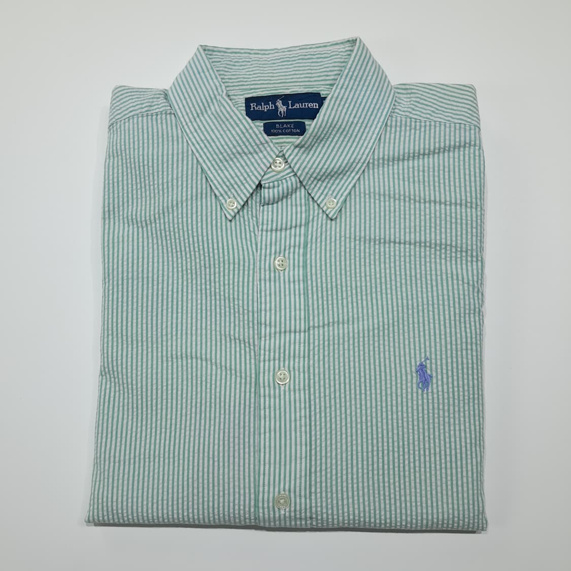 CK007 L 폴로 90s 시어서커 그린스트라이프 반팔 셔츠 남방 상품이미지7