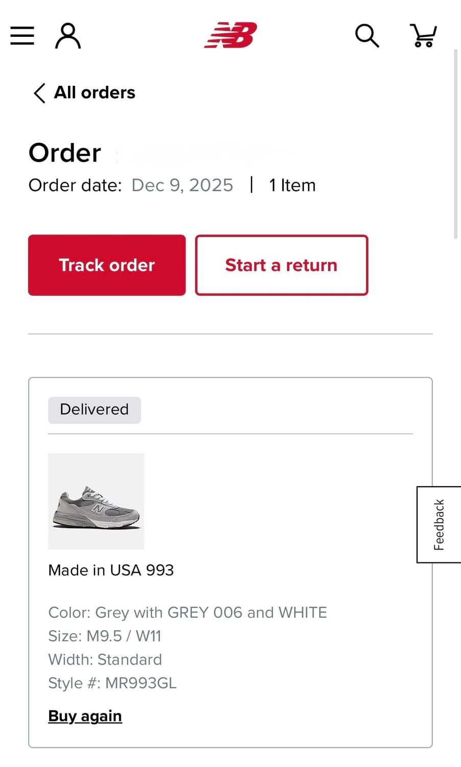 Usa 뉴발란스 993 그레이 275 풀박 새상품 상품이미지8
