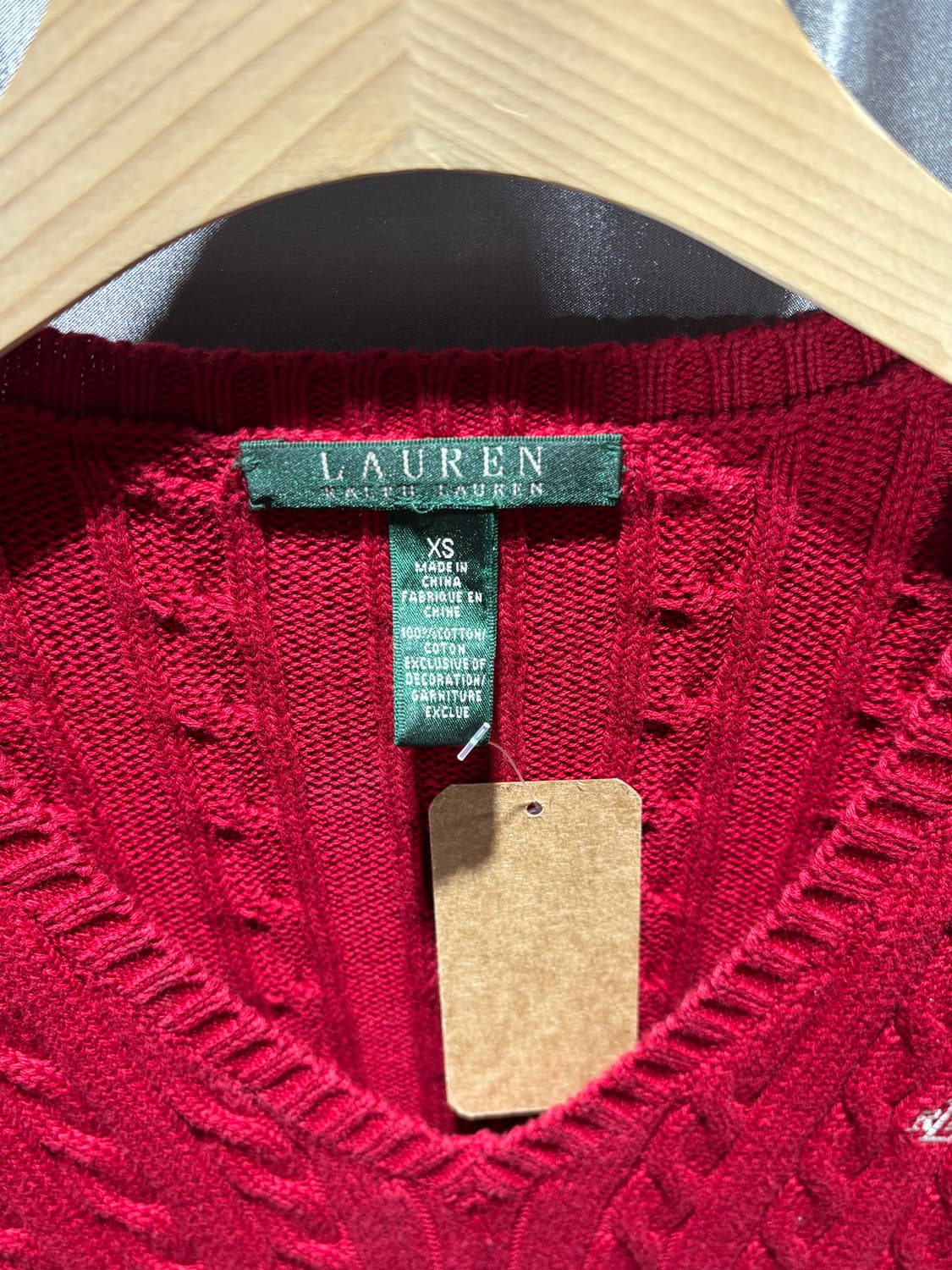 XS 폴로랄프로렌 우먼스 레드 케이블 브이넥 니트 상품이미지5