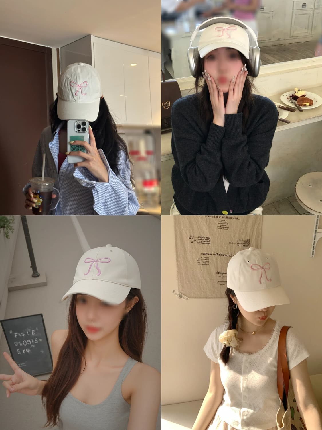 크림베이지 핑크 레터링 프루타 리본 볼캡 모자  상품이미지2