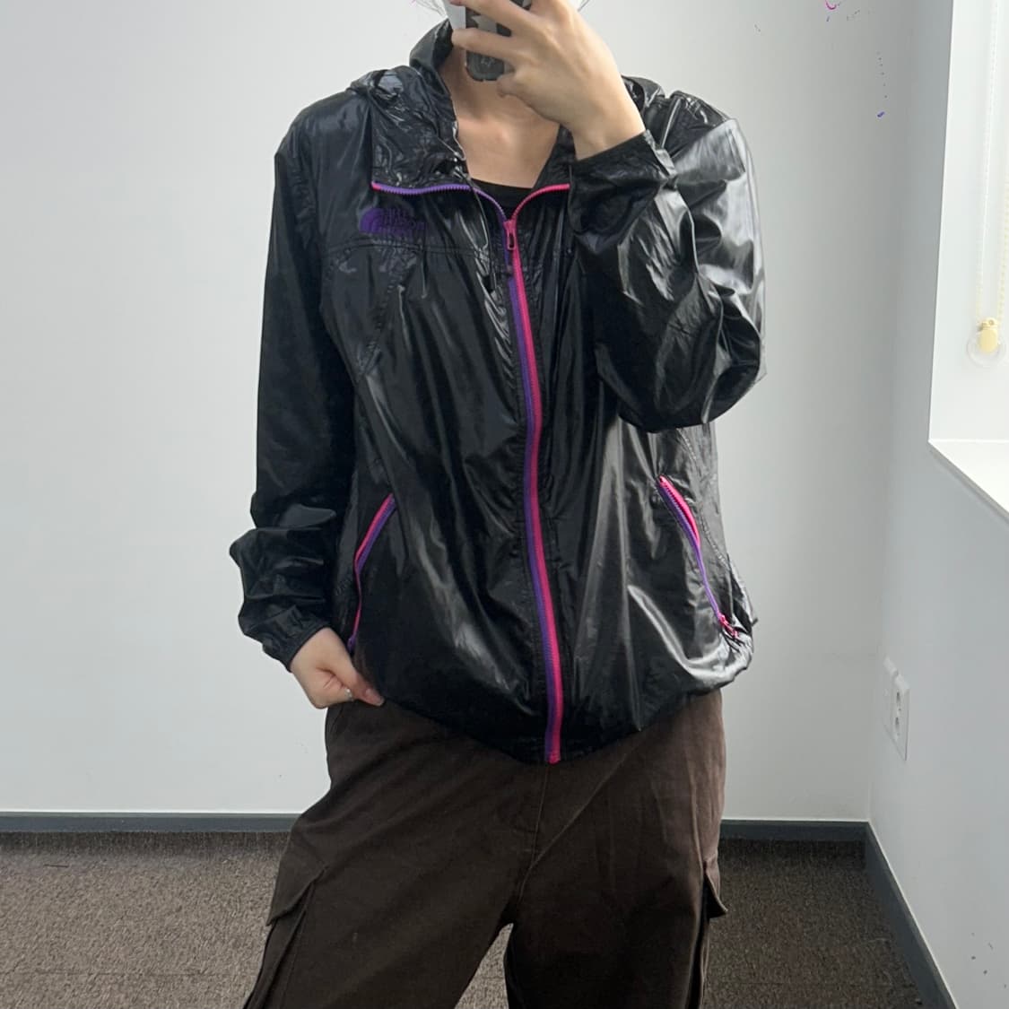 The north face 노스페이스 핑크 퍼플 포인트 글로시 바람막이 상품이미지1