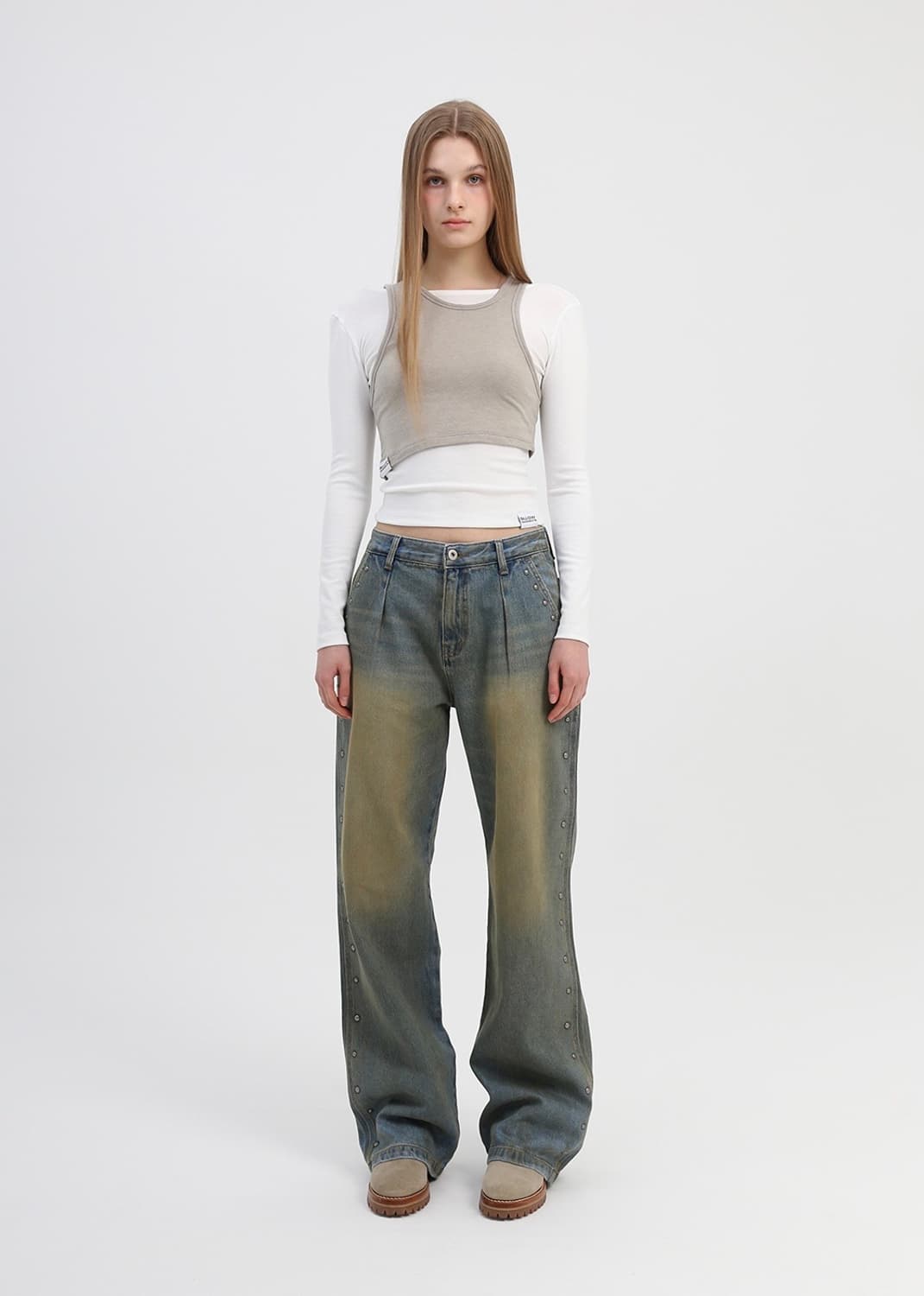 (새상품) 슬로우가먼츠 스터드 루즈핏 데님 팬츠 상품이미지2