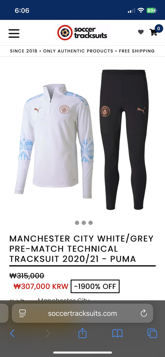 퓨마 정품 20-21시즌 맨체스터 시티 트레이닝 탑 L 새상품 상품이미지1