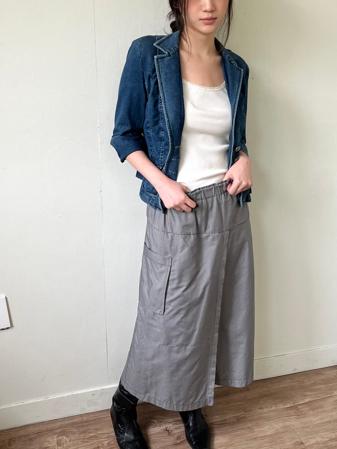 EMMAJAMES 셔링 크롭 데님 자켓 상품이미지8