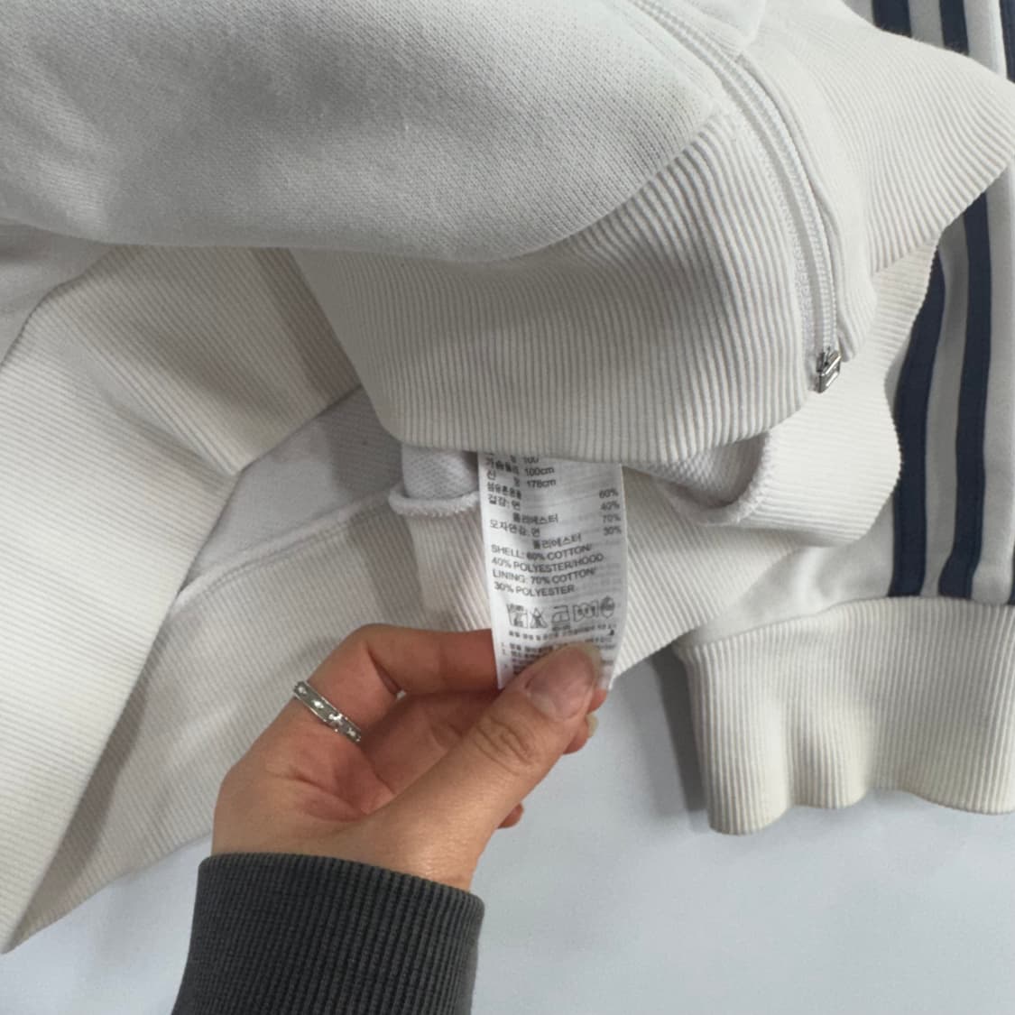 Adidas 아디다스 실버로고 네이비 트랙탑 화이트 후드집업 상품이미지6