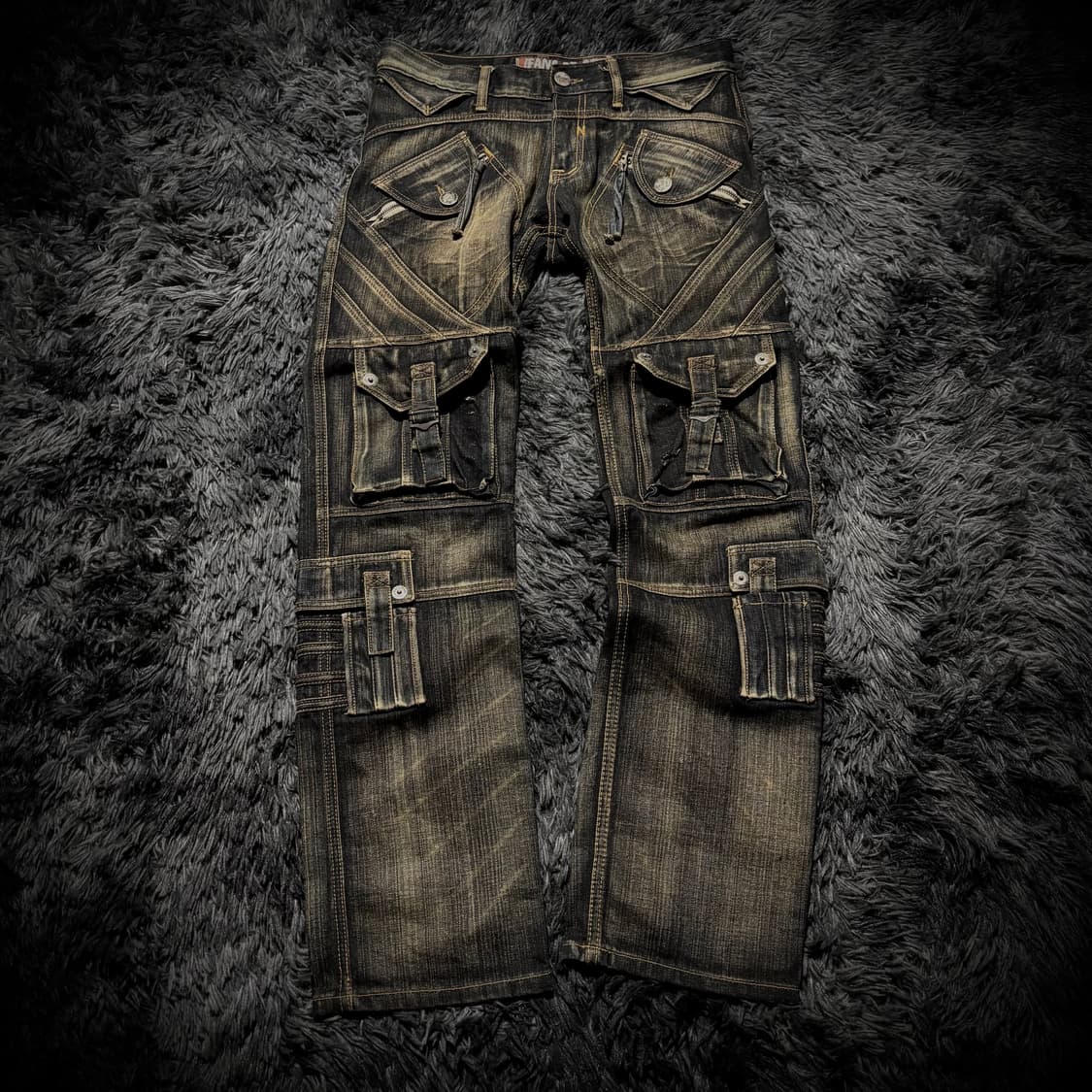 JEANS DE ART 옐로우 워싱 멀티포켓 백 윙자수 데님 카고팬츠 상품이미지1