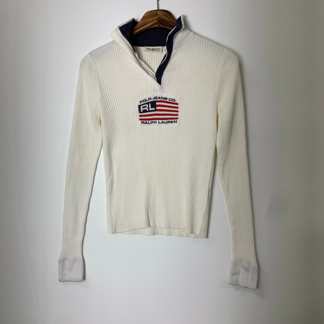 폴로 진스 성조기 화이트 골지 반집업 니트 상품이미지2