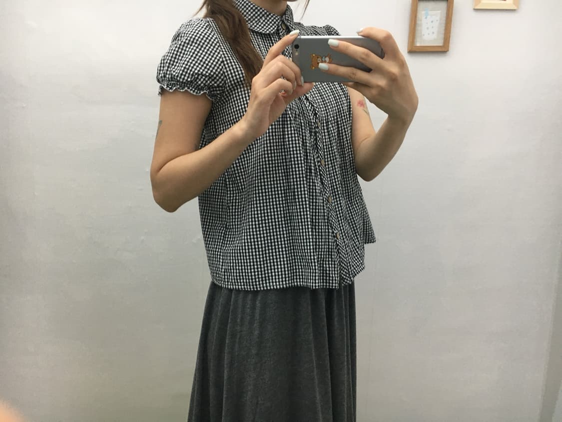 블랙체크 둥근카라 블라우스 상품이미지3