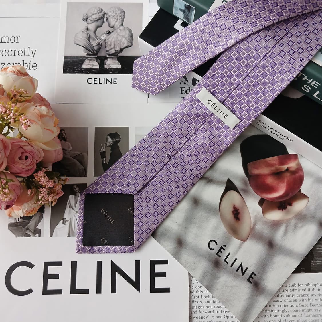 셀린느 실크 퍼플 로고 패턴 넥타이 8.4cm A등급 e880
 상품이미지3