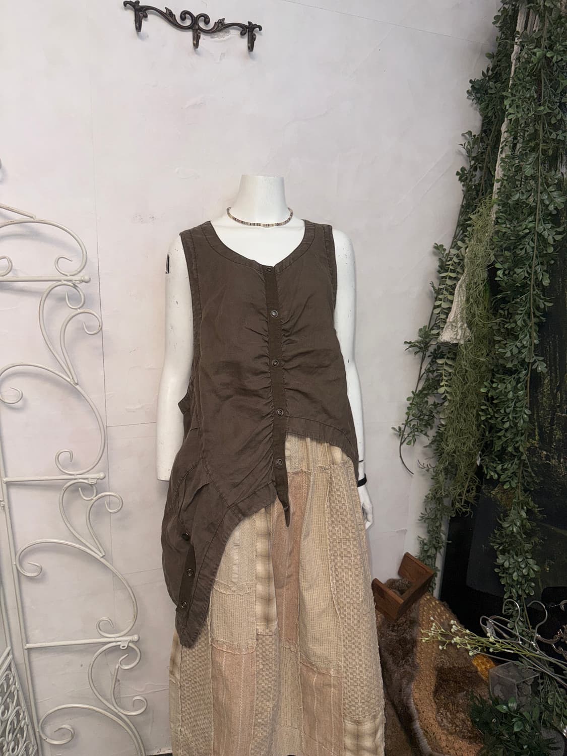 Dark brown shirring button balloon 슬리브리스 상품이미지6