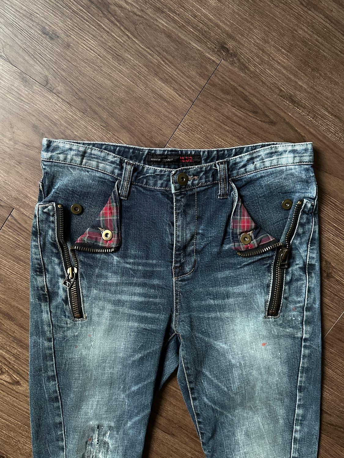 ILDT 체크 & 스크래치 바이커 진 상품이미지10